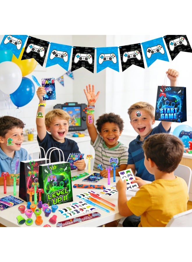 FRUITFUL PARTY Video Game Party Favors for 12 Guests, 146pcs Gaming Party Favor Set with Gift Bags Stickers Tattoos Slap Bracelets Bubble Wands Pens Seals Keychains – Game On Birthday Party Decoration Supplies - Image 5